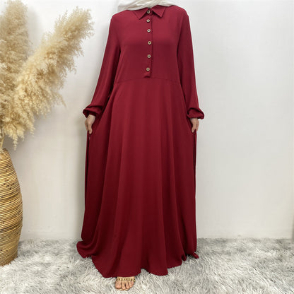 Plain Loose Buttoned Dress with Pockets