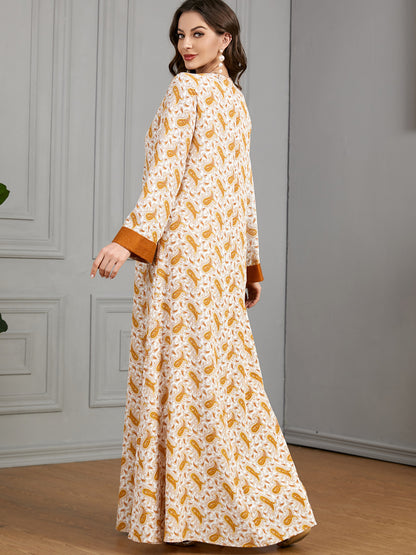 V-neck Panels Stud-buttoned Casual Abaya Dress