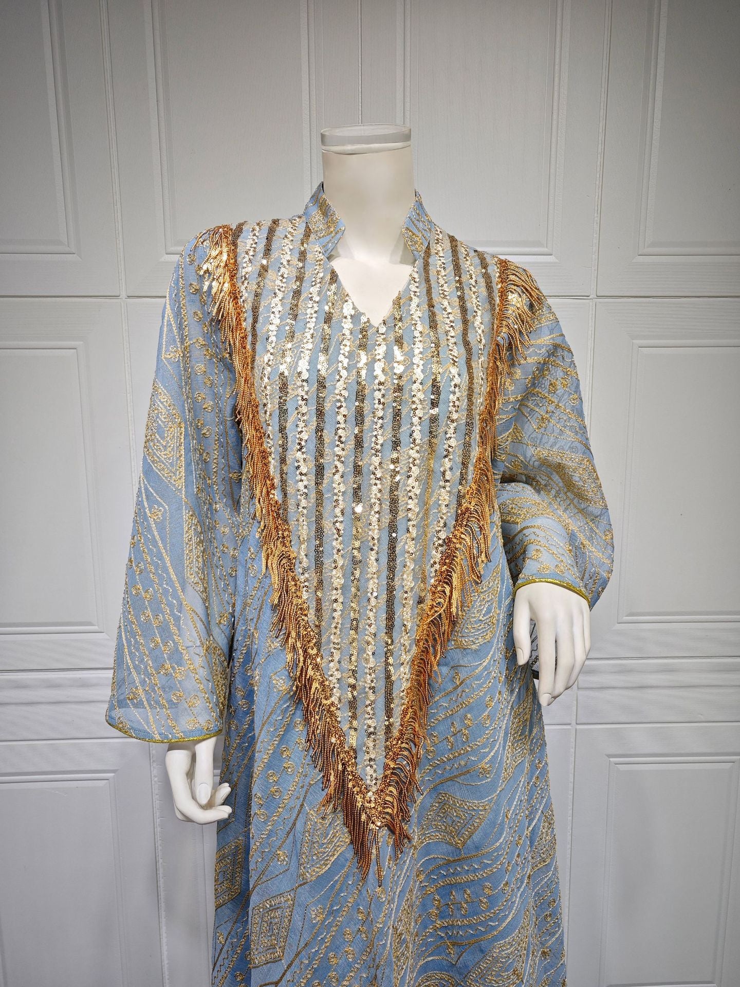 Women's Mesh Embroidered Sequin Jalabiya Dress