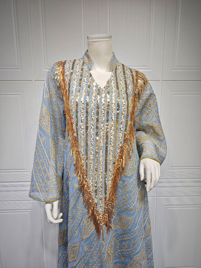 Women's Mesh Embroidered Sequin Jalabiya Dress