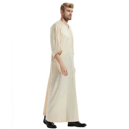 Men's Satin Mid-sleeved Embroidered Robe