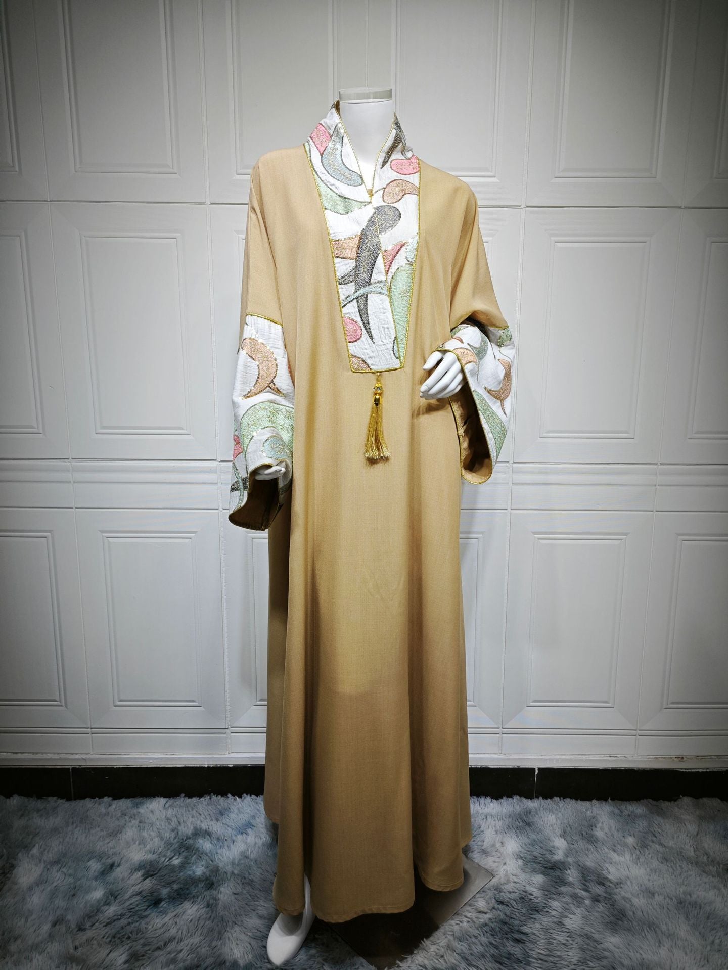 Women's Embroidered Panelled Fringed Dress