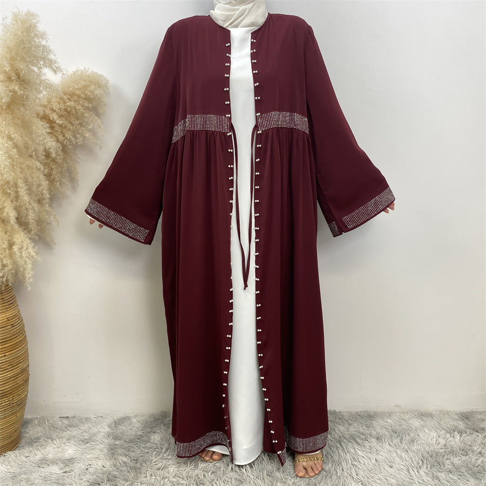 Women's Solid Color Hot Diamond Beaded Dress with Side Pockets