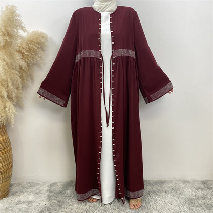Women's Solid Color Hot Diamond Beaded Dress with Side Pockets