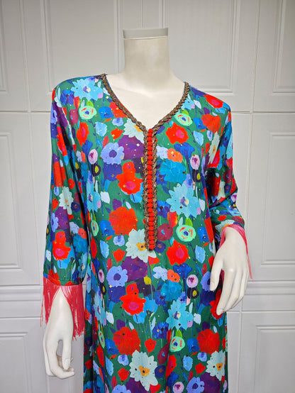 Women's Gilded Print Casual Jalabiya Dress