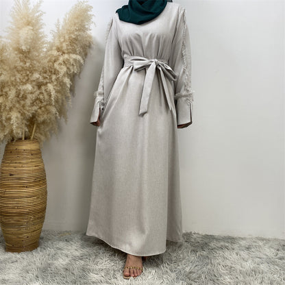 Fringe Sleeve Muslim Flare-Hem Maxi Dress