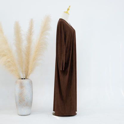 Suede Feel Long Open Abaya Robe