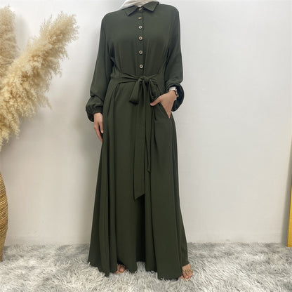 Plain Loose Buttoned Dress with Pockets