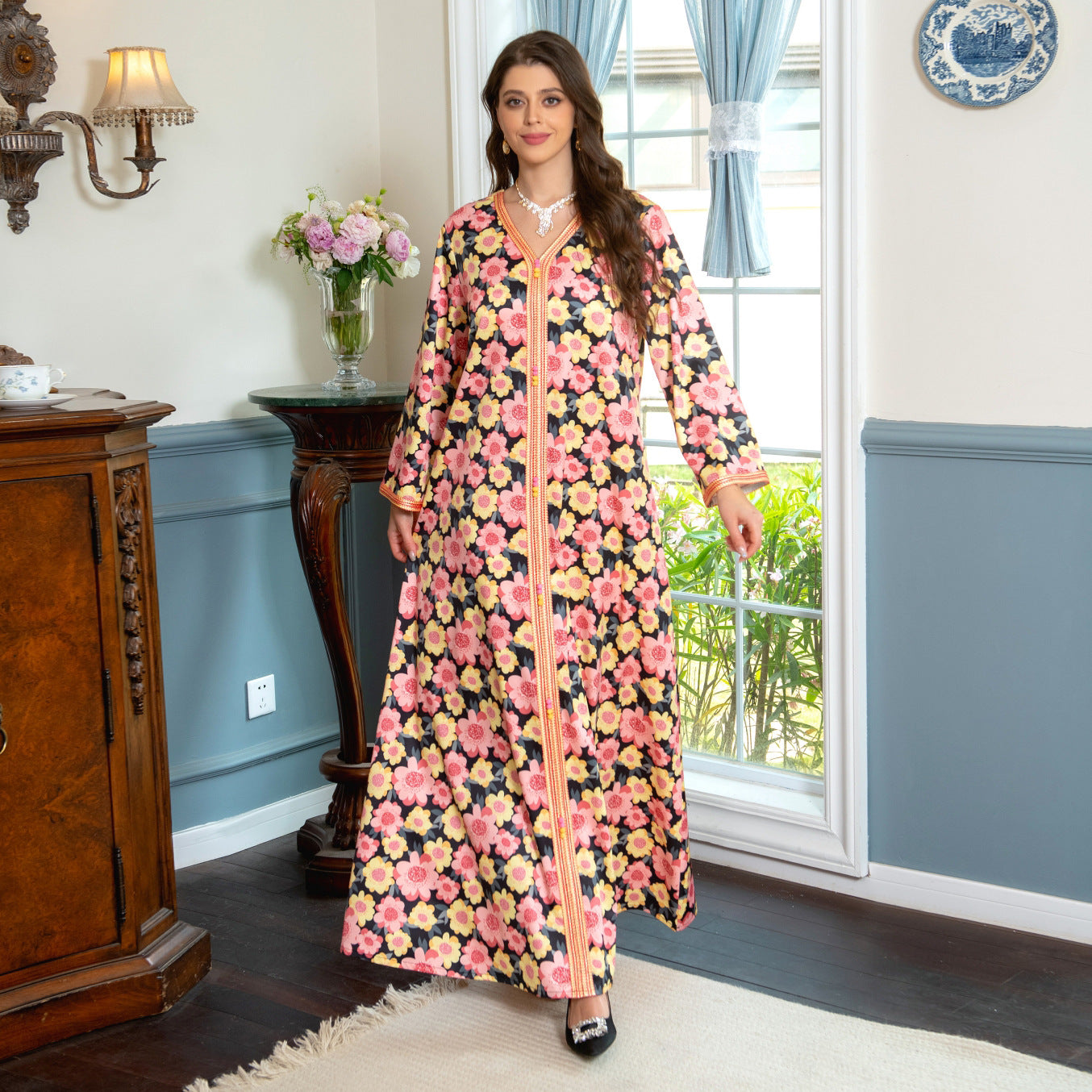Women's Floral Patterned Patchwork Dress