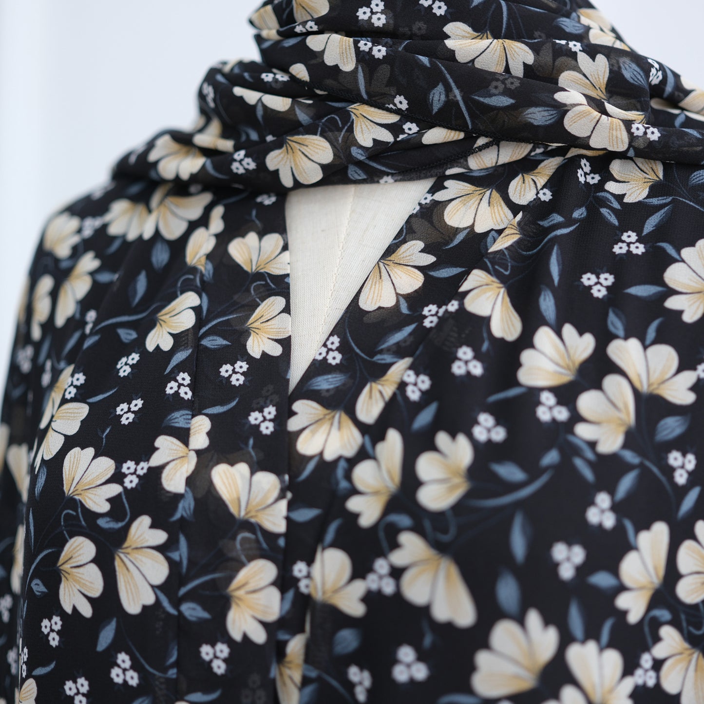 Printed Hijab Set with Double Layer Chiffon Open Cardigan