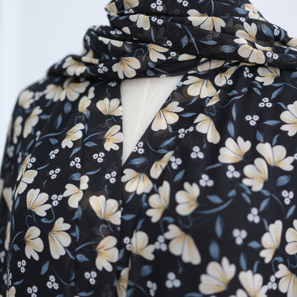 Printed Hijab Set with Double Layer Chiffon Open Cardigan