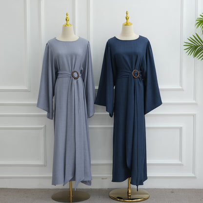 Elegant Belted Wide-Sleeve Maxi Dress for Women