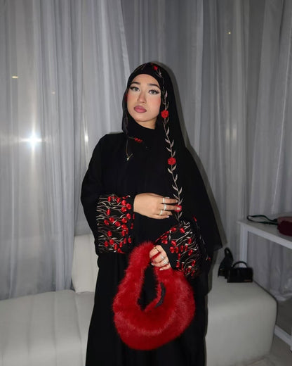 Embroidered Cardigan Abaya with Floral Sleeve Detail