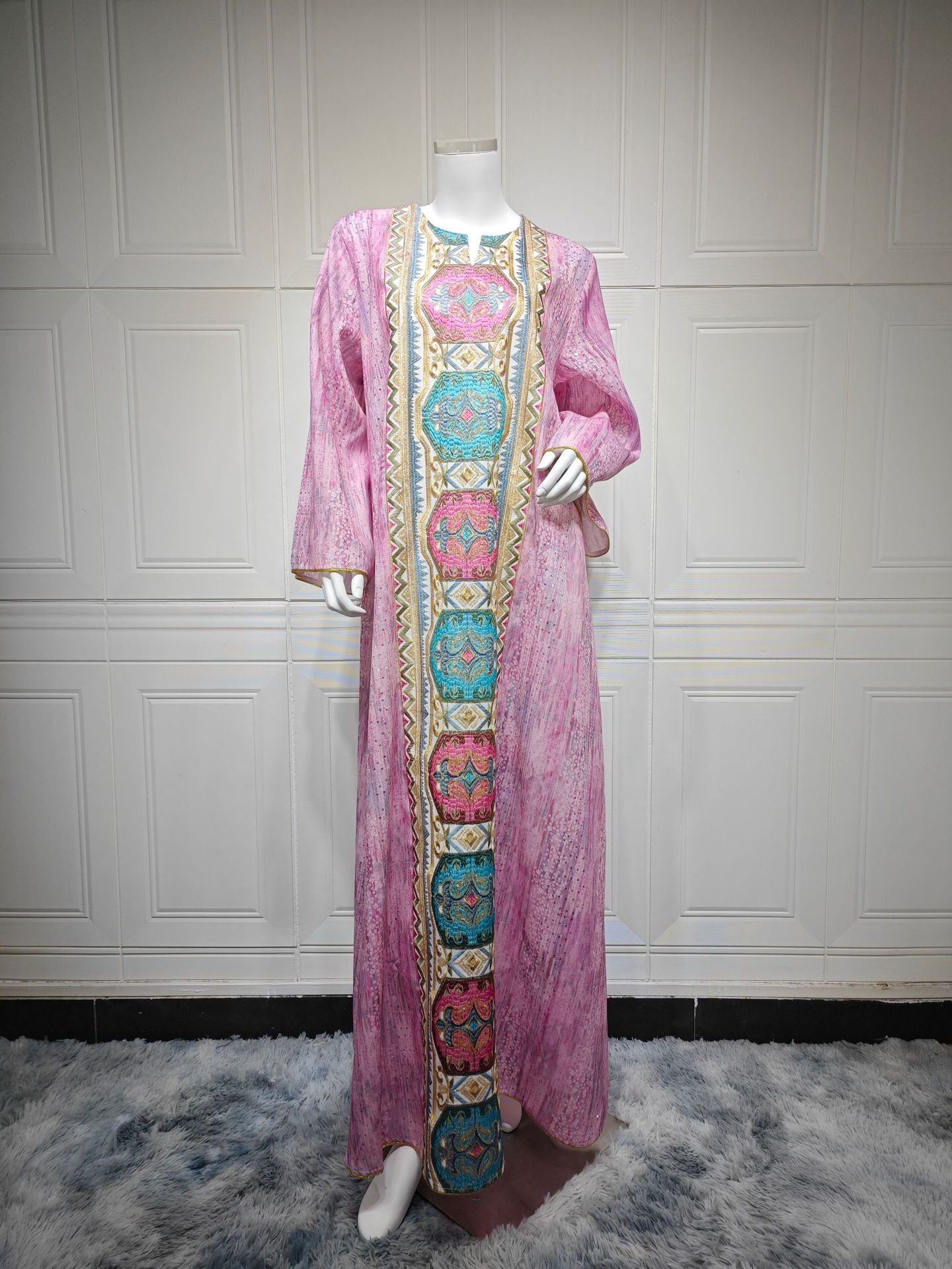 Women's Printed Beaded Embroidered Pullover Dress