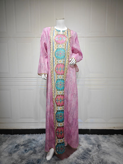 Women's Printed Beaded Embroidered Pullover Dress