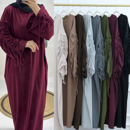 Cuff Drawstring Middle East Modest Maxi Robe Abaya