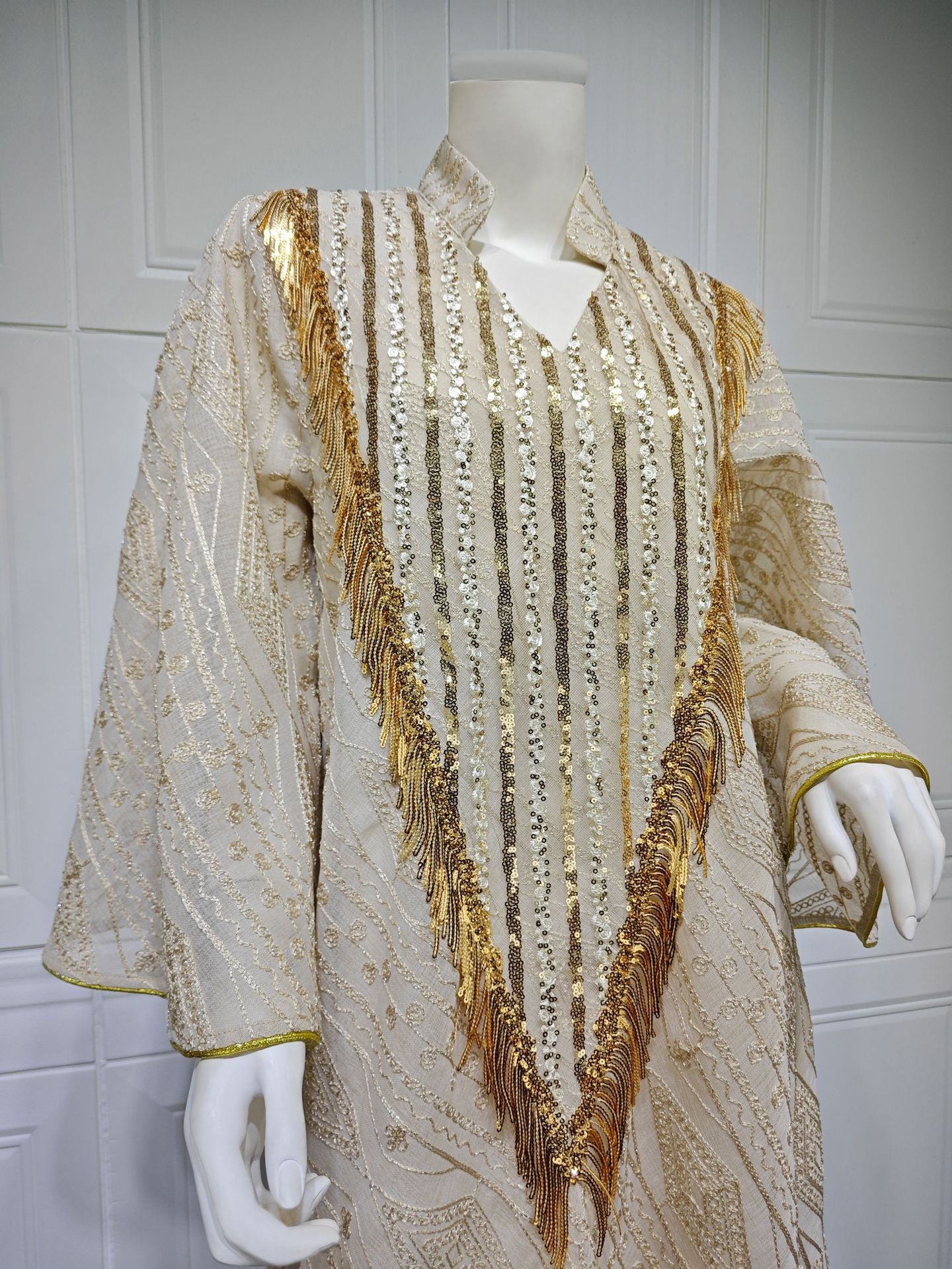 Women's Mesh Embroidered Sequin Jalabiya Dress