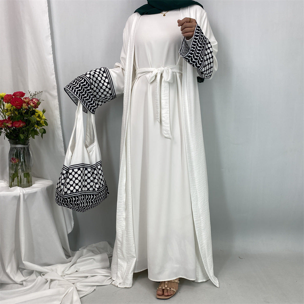 Women's Islamic Spliced Elegant Robe (With Mini Bag)