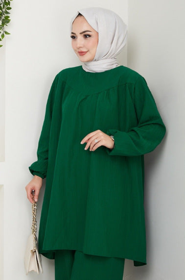 Loose Fit Two Piece Modest Set with Wide Leg Pants