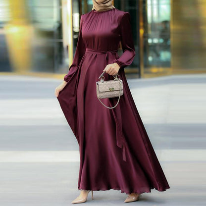 Long Sleeve Strappy Waist  Loose Dress