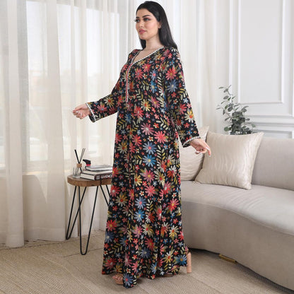Women‘s V-Neck Floral Bead Dress