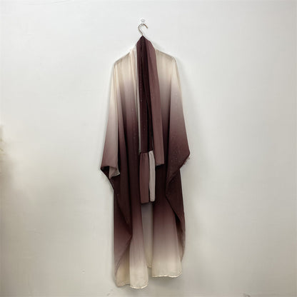 Muslim Chiffon Cardigan Gradient Bat Sleeve Set with Hijab