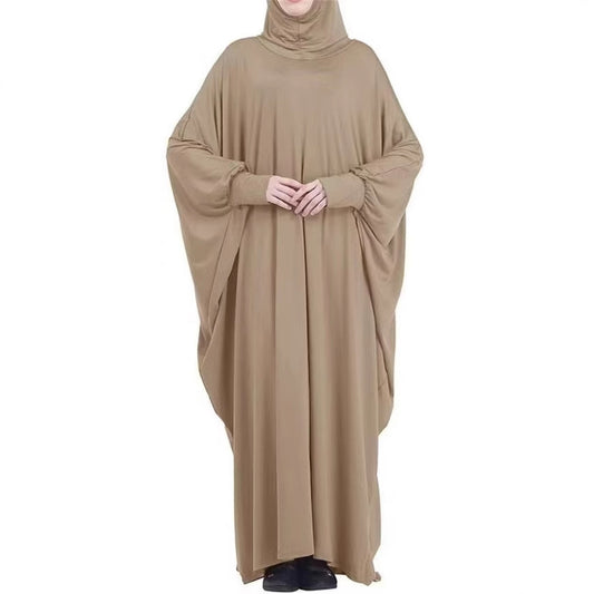 Hooded Solid Color Bat-sleeved Dress