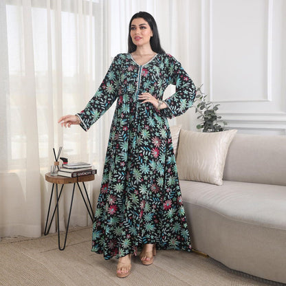 Women‘s V-Neck Floral Bead Dress