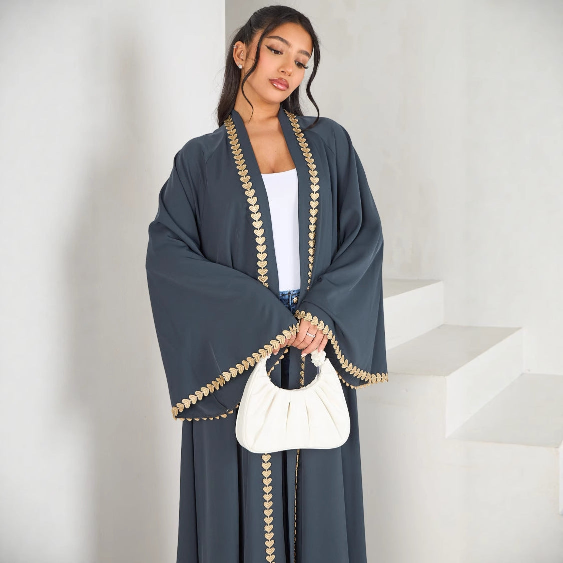 Women's Loose-trimmed Open Abaya Robe