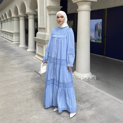 Elegant Ruffle-Trim Long Sleeve Maxi Dress