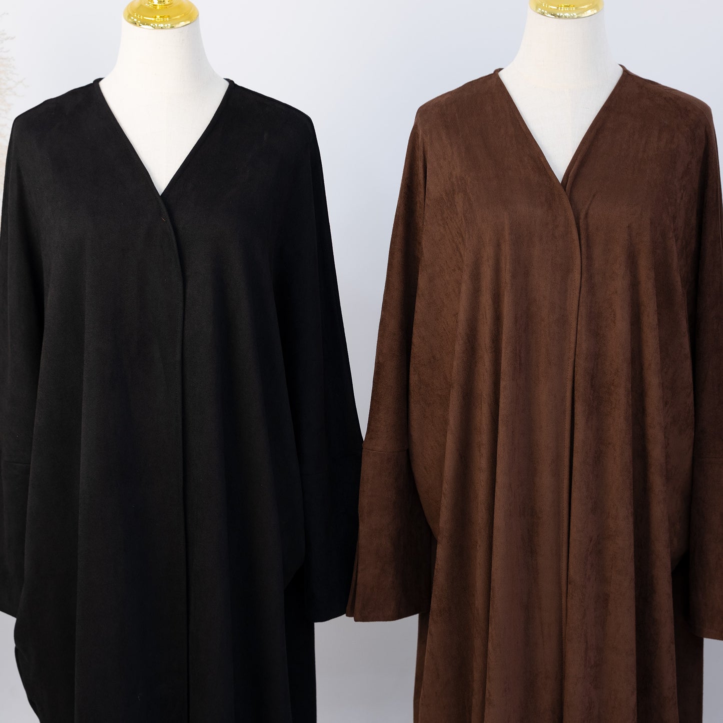 Suede Feel Long Open Abaya Robe