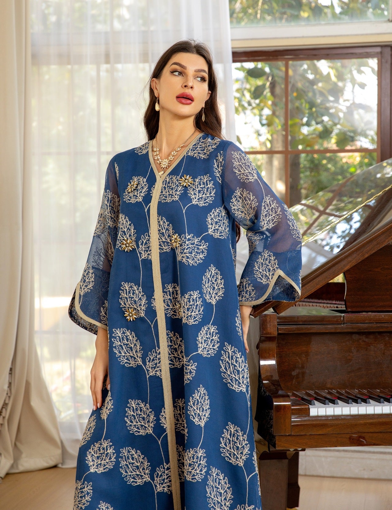 Women's Gauze Embroidered Jalabiya Dress