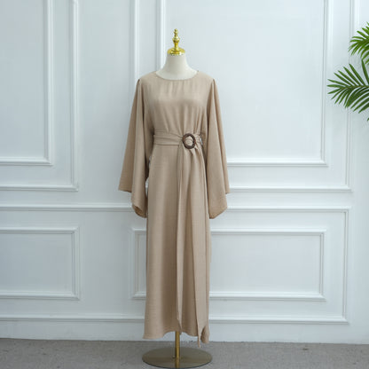 Elegant Belted Wide-Sleeve Maxi Dress for Women