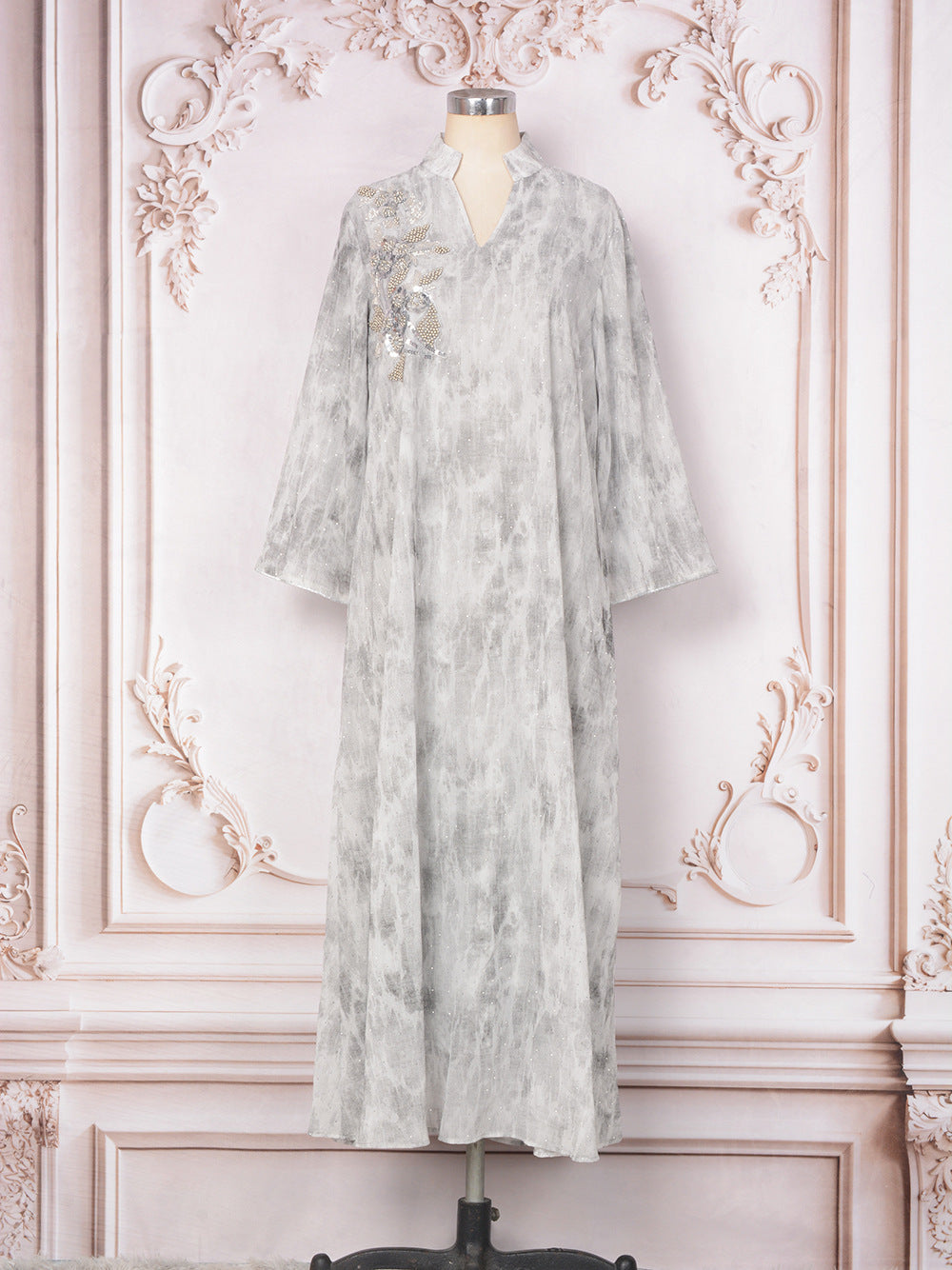 Women's Perstine Collar Flower Beaded Evening Dress