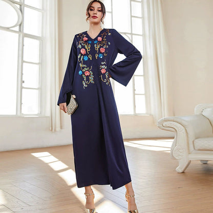 Women's V-Neck Embroidered Dress
