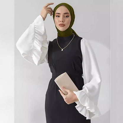Loose Flared Sleeves Colour-block Dress