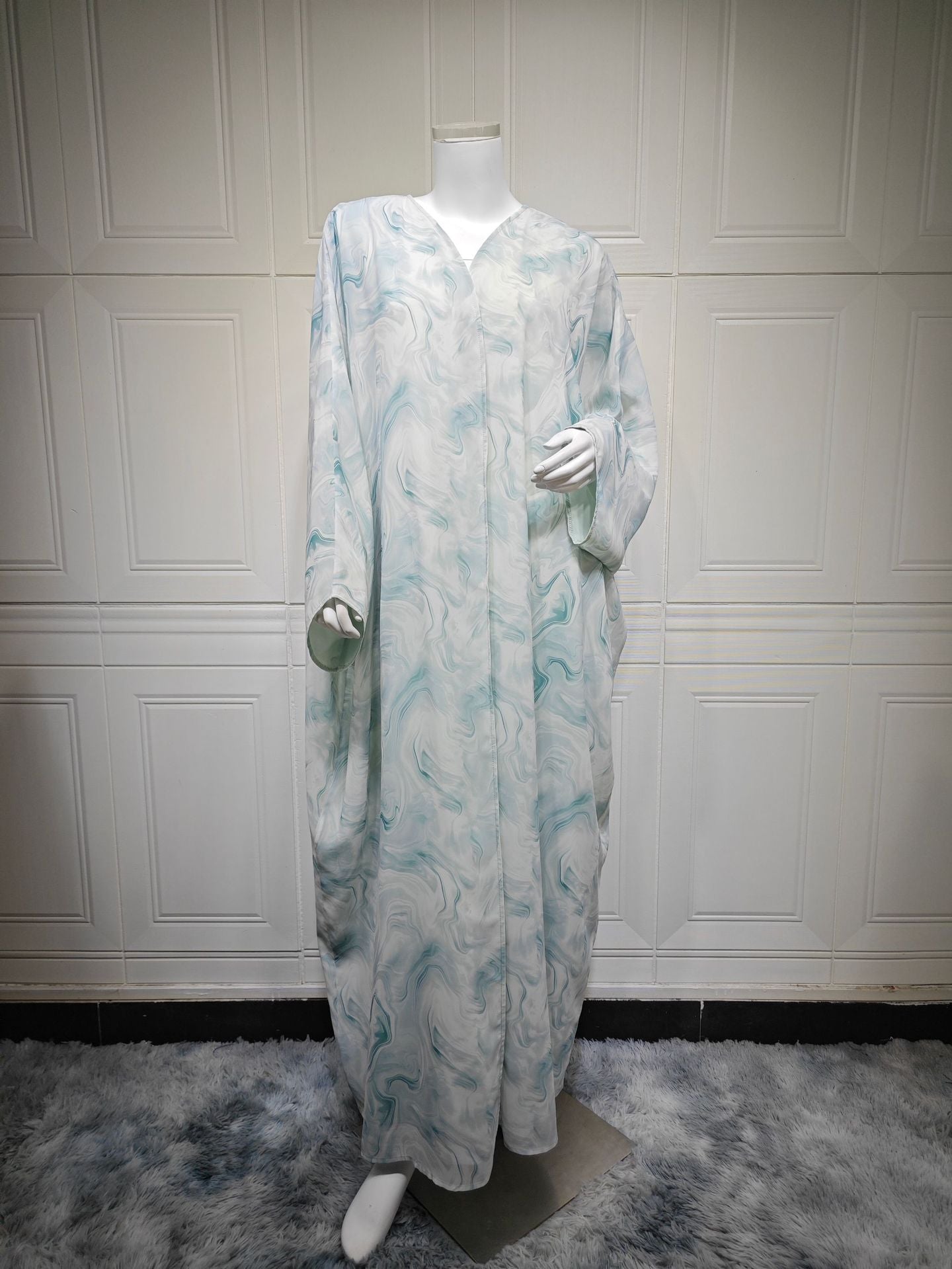 Chiffon Print Robe Open Abaya with Hijab