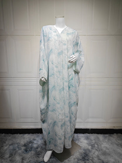 Chiffon Print Robe Open Abaya with Hijab
