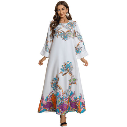 Floral Rhinestone Muslim Evening Kaftan Maxi Dress
