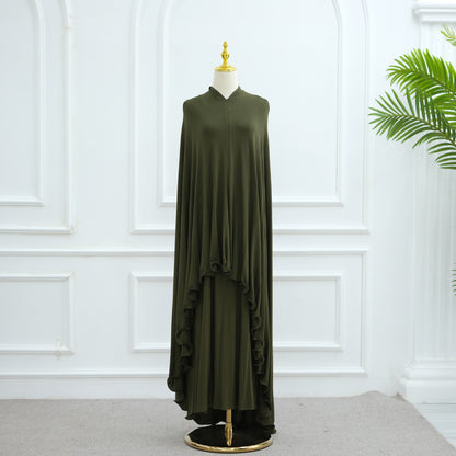 Women's Solid Color Dress and Hijab Sets
