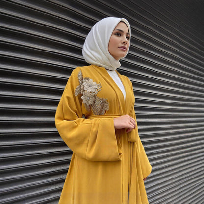 Elegant Embellished Abaya with Long Sleeve Cardigan Set