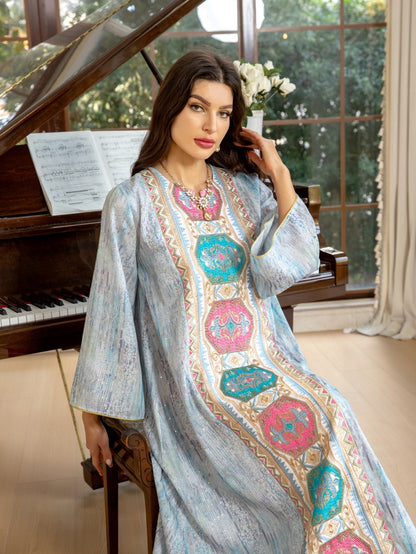 Women's Printed Beaded Embroidered Pullover Dress