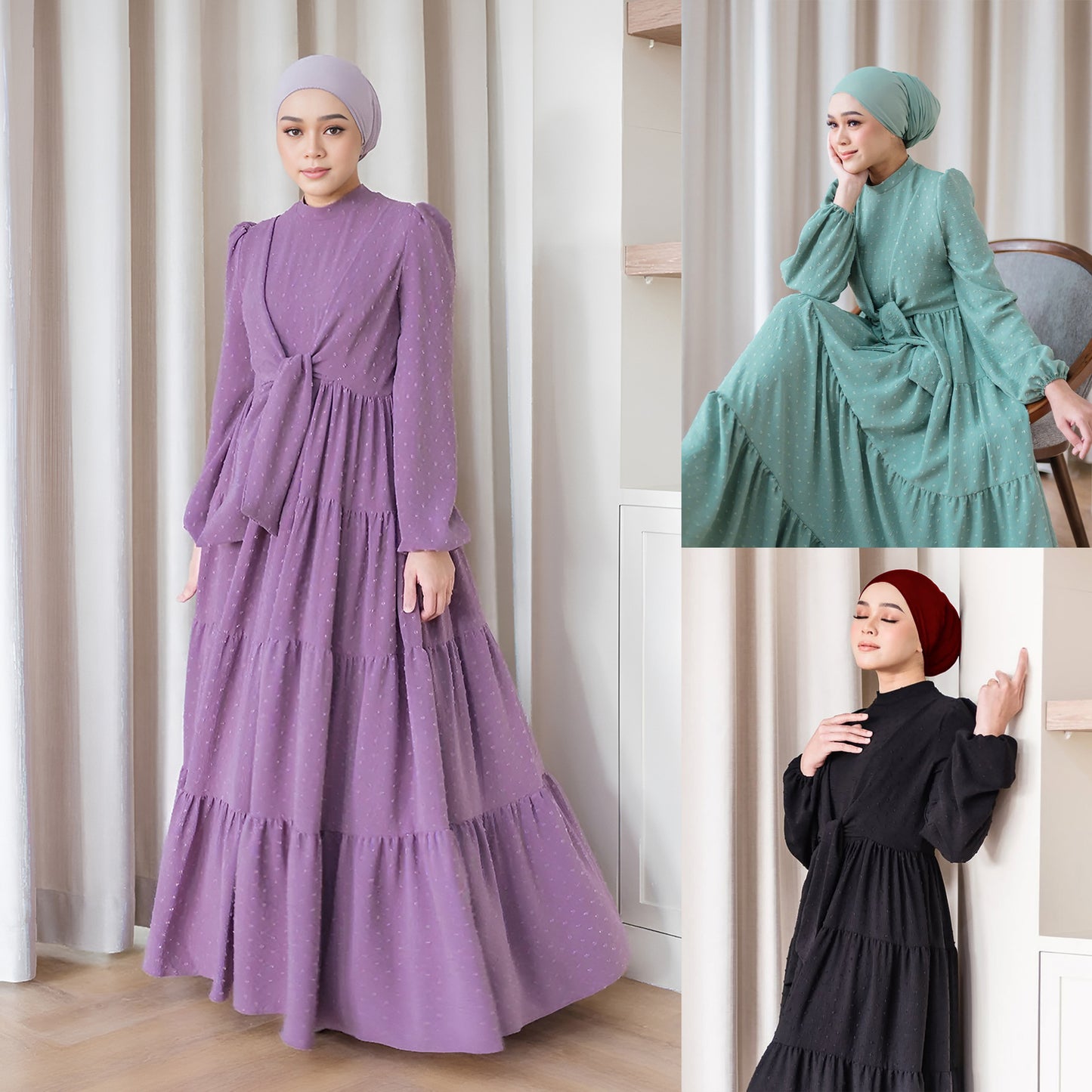 Ruffle Trim Maxi Dress with Lantern Sleeves