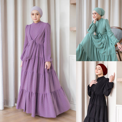 Ruffle Trim Maxi Dress with Lantern Sleeves