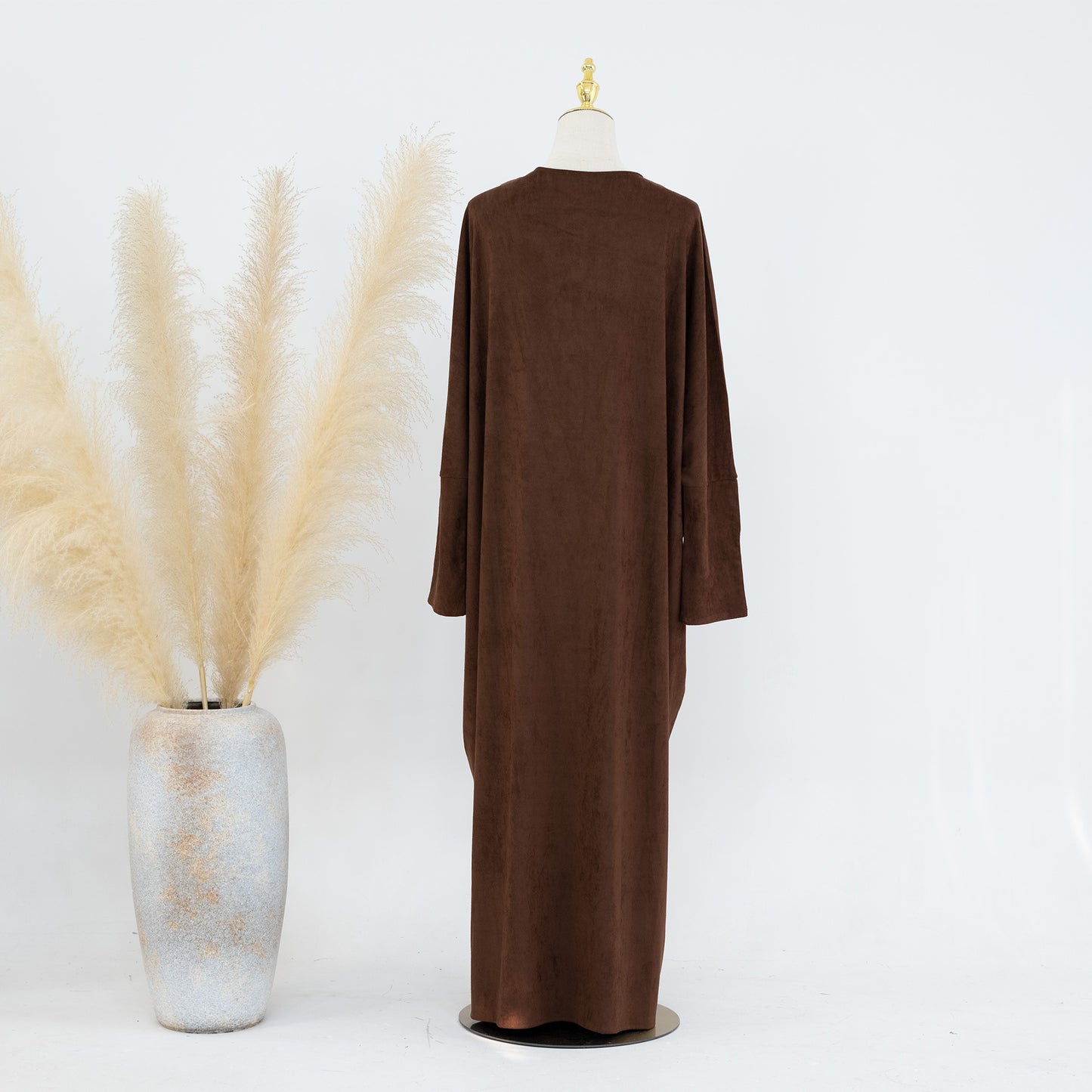 Suede Feel Long Open Abaya Robe