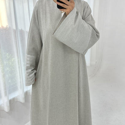 Modest V-neck Embroidery Elegant Abaya Dress