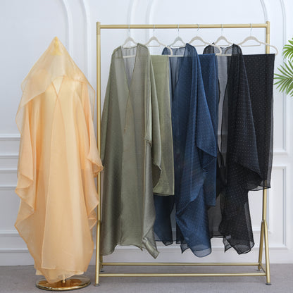 Elegant Wrinkle Chiffon Rhinestone Abaya with Scarf Dubai Middle East