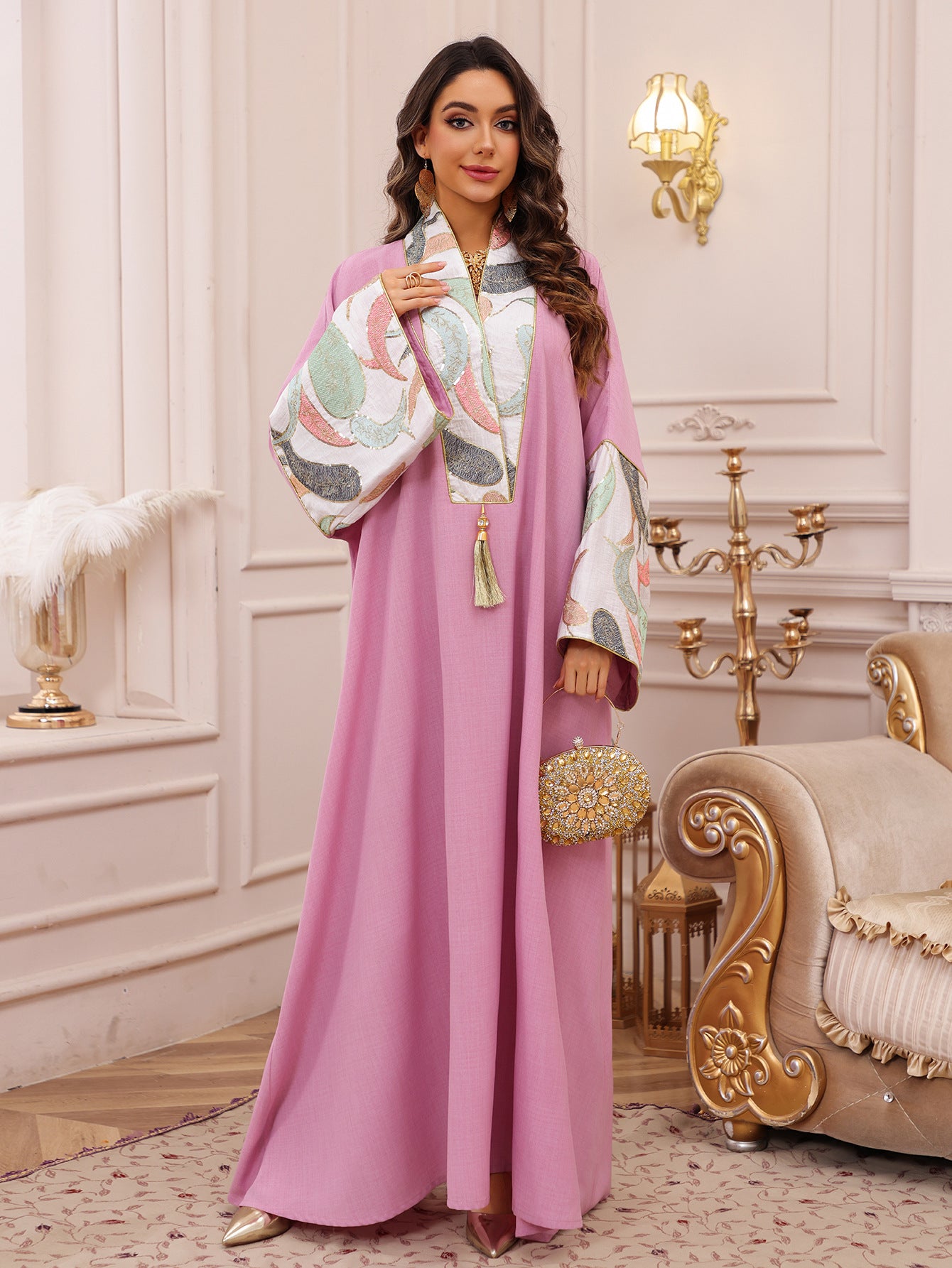 Women's Embroidered Panelled Fringed Dress