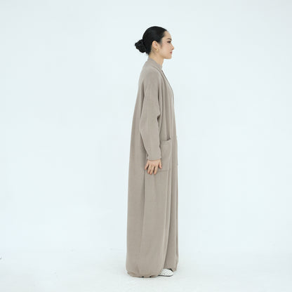 Thick Knit Two-Piece Abaya Set with Cardigan and Inner Dress