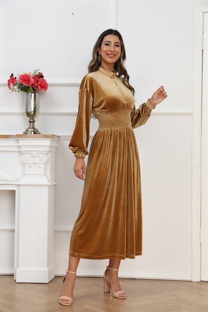 Women's Stretch Velvet Gold Dress